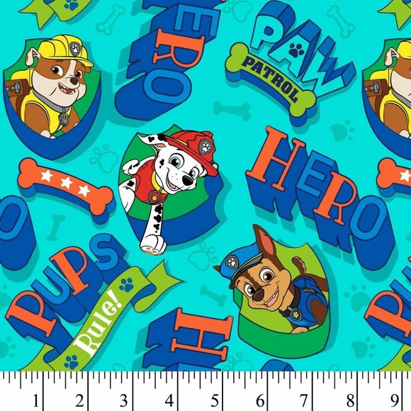 Paw Patrol CHASE HERO PUPS 1 Yard Pre-cut Sewing Precut Fabric Cotton Blue Red - Picture 1 of 2